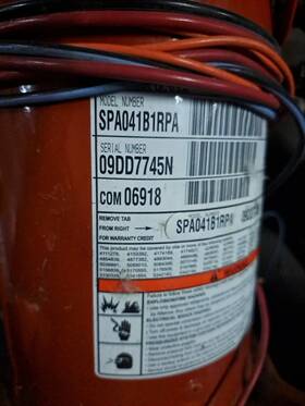 Spa041b1rpa Alliance Compressors Com06918 Compressor 208-230v 60 Hz 1 Ph R410a Used
