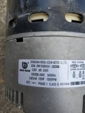 Zwk763b00501 Broad-ocean 622306 Ecm Fan Motor 1/2hp 120/208v Kmsah010005