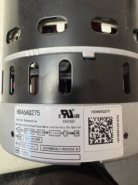 Hd46aq275 Carrier Blower Motor. New Motor Out Of Scratch And Dent Unit