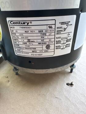 F48w80a01 Century Condenser Fan Motor 1/6 Hp 1075 Rpm