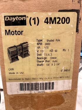 4m200 Dayton Condenser Fan Motor 1/4 Hp 1075 Rpm 60hz