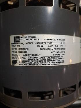 K55hxesl-7503 Emerson Blower Motor 1/3hp 1075rpm/3spd 115v 1ph Pt # 10220003