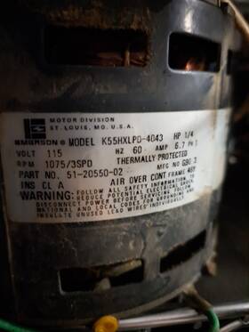 K55hxlpd-4043 Emerson Blower Motor 1/4hp 1075rpm/3spd 115v 1ph Pt # 51-20550-02