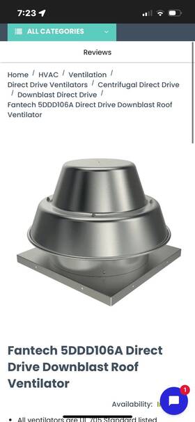 5ddd106a Fantech Direct Drive Downblast Roof Ventalator