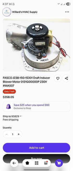 Jk238-150-15301 Fasco Inducer Motor