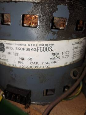 5kcp39kgf600s Ge Furnace Blower Motor 1/3hp 1075rpm 115v 21a308991p01