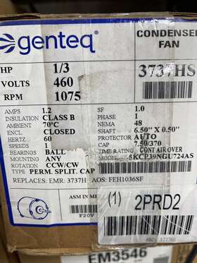 3737hs Genteq 1/3 Hp 1075 Rpm 460 Volts Condenser Fan Motor