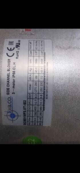 Sc601mf3.0t-1e2 I.va.co I.va.co. Single Stage Side Channel Blower Used Free Shipping