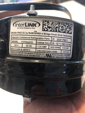 F2208a4032 Interlink Evaporator Motor Model 1/15 Hp 120v 1625 Rpm