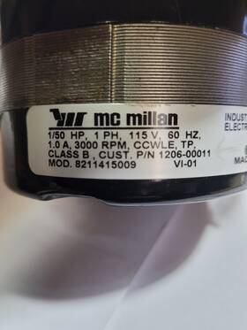 8211415009 Mcmillan 1206-00011 Draft Inducer Motor 1/50hp 3000 Rpm 115v Ccwle
