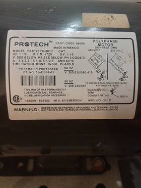 51-42369-02 Protech Blower Motor 1.5hp 1725 R.p.m