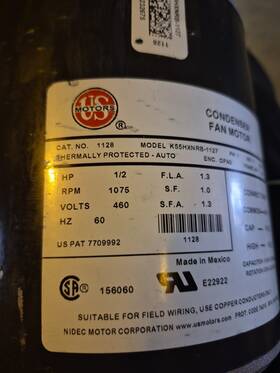 K55hxnrb-1127 Rpm Us Motors 1/2 Hp 1075rpm.460v