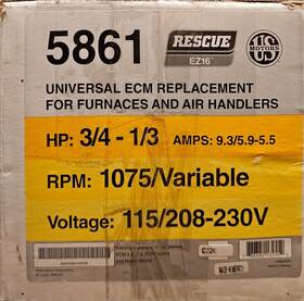 Ez16 U.s. Motors 5861 Us Rescue 3/4-1/3hp 115/208-230v Ecm Motor