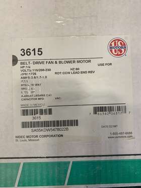 Sa55cxkdw-5478 Us Motors 3615 Belt Drive Fan And Blower Motor 1/6 Hp 1725 Rpm