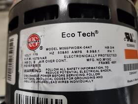 M055pwdbk-0447 Us Motors Eco Tech With Module 3/4 Hp Model# Ecm Blower Motor