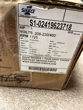 S1-02419623718 York Source 1 P56b92a50 Blower Motor 1.5 Hp 208-230v 1725 Rpm