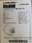 Dayton 484H30A (484H30) Carbonator Pump Motor, 1/3 Hp, 115V, 1725 Rpm New In Box. Fixed Price $149.00.