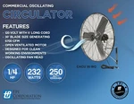 Tpi CACU30-WO 30" Commercial Oscillating Fan Wall Mount 8700/7500/6780 Cfm 120V. Fixed Price $477.44.