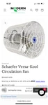 Schaefer VK812 Verse -kool Circulation Fan. Fixed Price $175.00.