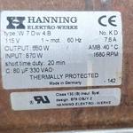 Hanning Elektro-werke W7DW4B Induction Motor 115V Ac 60HZ 7.6A 1680RPM. Fixed Price $95.00.