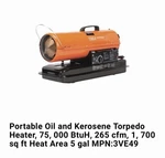 Dayton 'portable Oil And Kerosene Heater, 75,000 Btuh. Fixed Price $375.00.