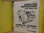 Homelite Blower Operating & Parts, Engine. Mod. 111B-1, 111B-1A, 111B-1B. Fixed Price $26.00.