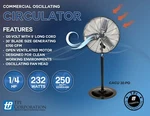 Tpi CACU30-PO 30" Commercial Oscillating Fan Pedestal Mount 4200/3800/3500 120V. Fixed Price $538.88.