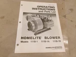 Homelite Blower Models 111B-1, 111B-1A, 111B-1B Instructions And Parts List. Fixed Price $24.99.