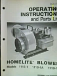 Vintage Homelite 111B-1, 111B-1A, 111B-1B Blower Operation / Parts List 24161-B. Fixed Price $19.95.