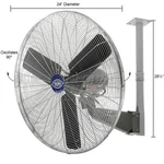 24" Oscillating Industrial Ceiling Mount Fan, 3 Speed, 7,525 Cfm, 1/4 Hp. Fixed Price $1221.59.