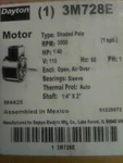 Dayton/grainger 3M728E Motor 1/40HP 3000RPM 115V 60HZ 1/4"X2" Shaft New Box. Fixed Price $45.00.