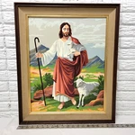 Vtg Paint By Number Jesus Lambs Mcm 16 Pbn Wood Frame Aprox 24 20" Big. Fixed Price $29.33.